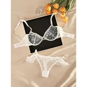2pcs set of Valentine's Day lace bra with steel ring for women