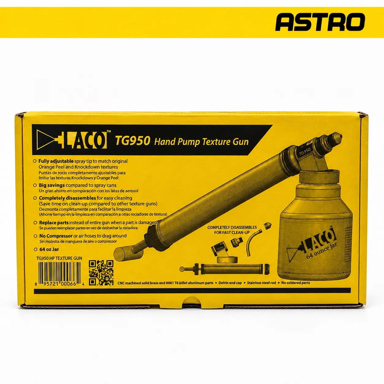 TG950 Hand Pump Texture Gun - Fully Adjustable Spray Tip for Original Textures - 64 oz Jar - No Compressor Needed - Easy Clean-Up