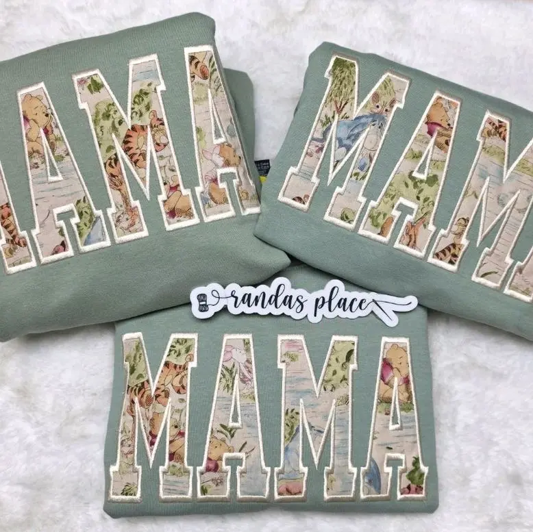 Mama Embroidered Sweatshirt | Pooh Bear Inspired Applique | Custom Mama Crewneck Pullover