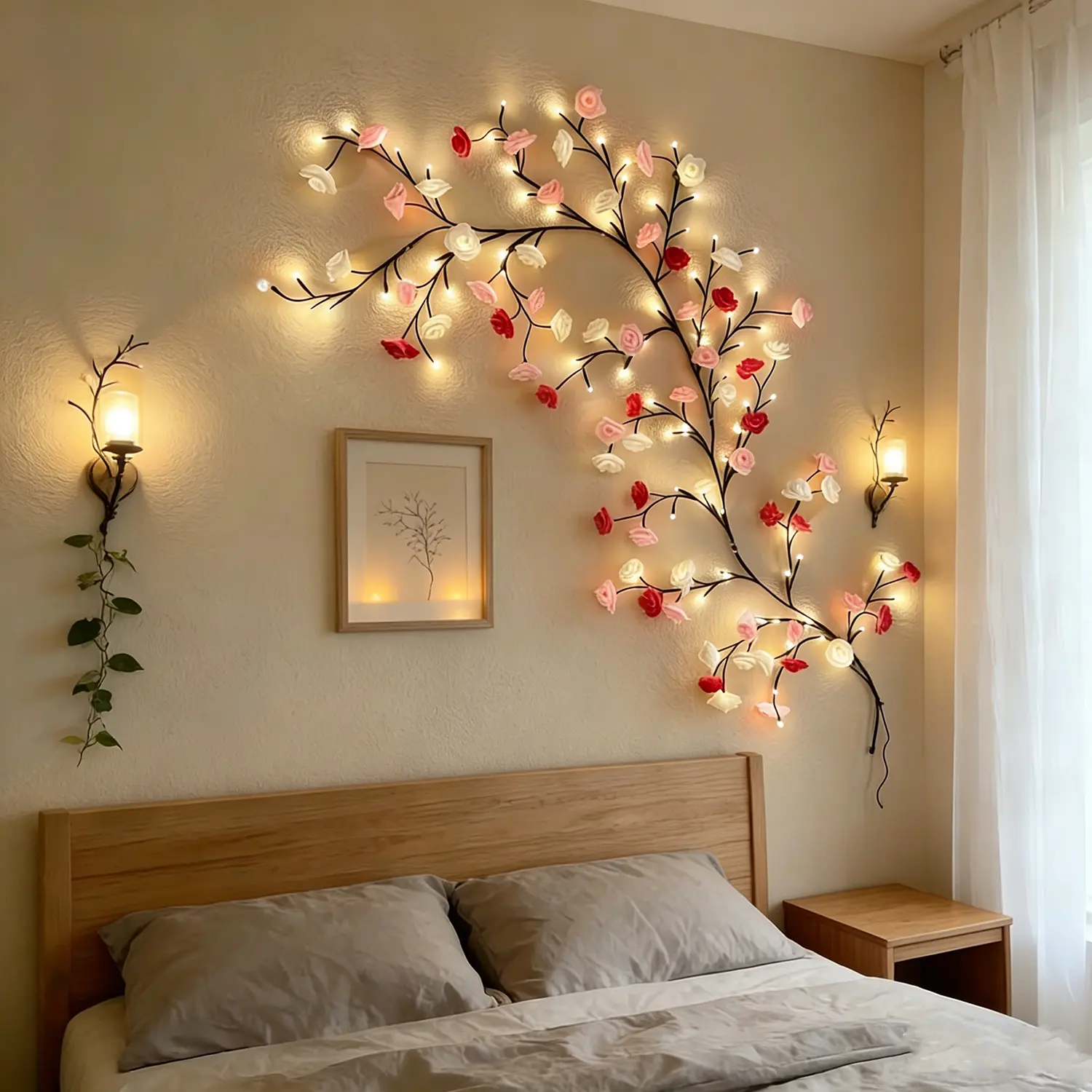 6ft Artificial Rose Flower Vine Decorative Atmosphere Lights, 96 LEDs Flexible Willow Branch, Remote Timer, Battery-USB Powered Fairy Lights for Women's Bedroom, Wedding Wall Decor Gifts, Decorative Atmosphere Light Led Lighted Offset