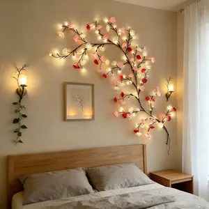 6FT Artificial Rose Flower Vine Lights with 96 LEDs Flexible Willow Branch for Wall Decor Remote Timer Battery USB Powered Fairy Lights Romantic Floral Gifts for Women Bedroom Wedding