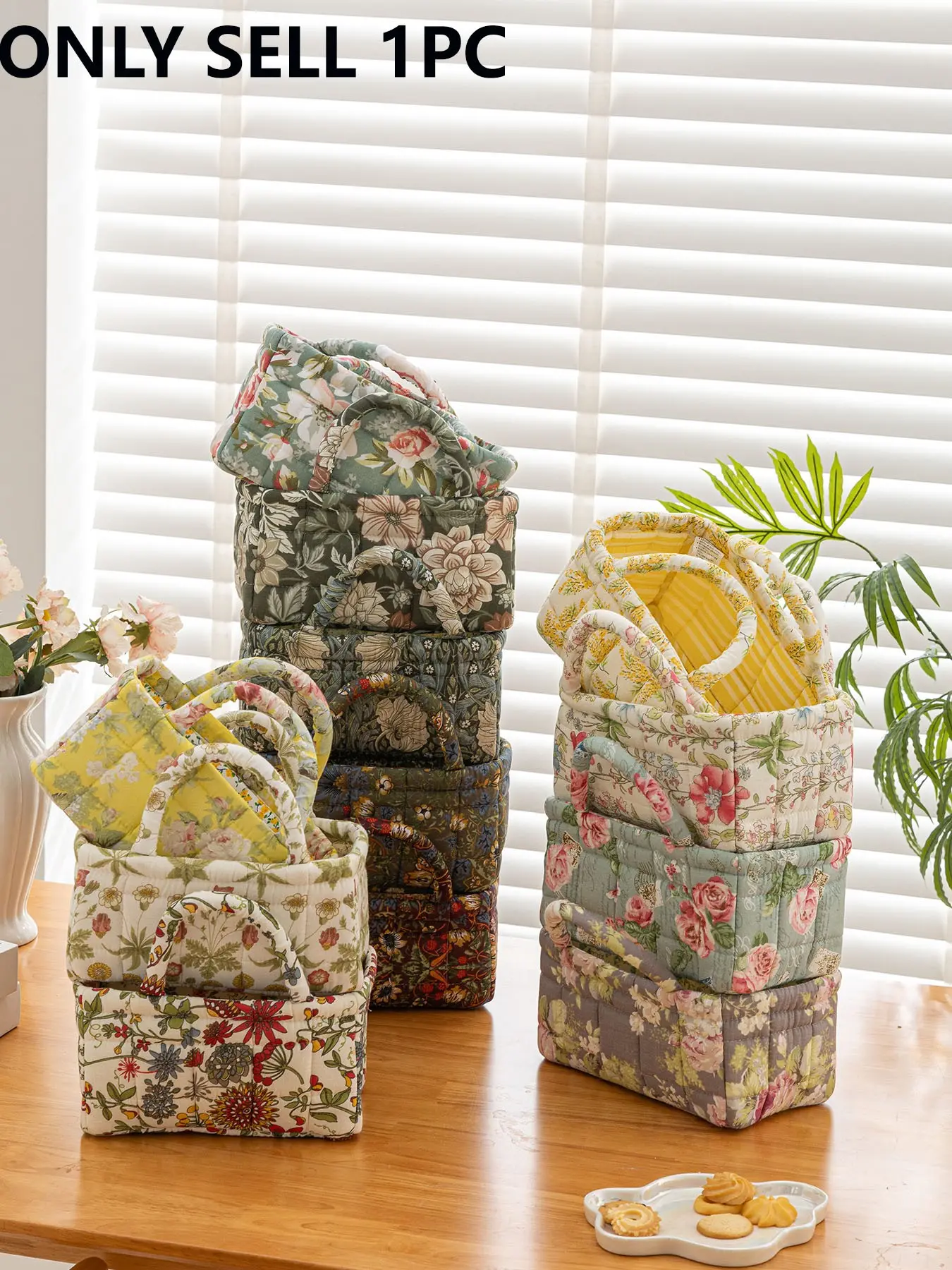 Vintage Floral Print Quilted Portable Storage Basket, Foldable Snack Basket, Decorative Laundry Basket, Foldable Collapsible Laundry Hamper, Bathroom Organizer, Bedroom Essentials