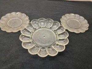 Vintage INDIANA GLASS HOBNAIL Clear Deviled Egg Dish 11" w/ 2 Side Plates