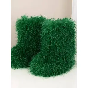 Women's Faux Fur Yeti Snow Moon Boots, Size 6, Winter Warm Ankle Boots, Pull On Boots, Fashion Outdoor Shoes, Cold Weather Footwear, Holiday Gift