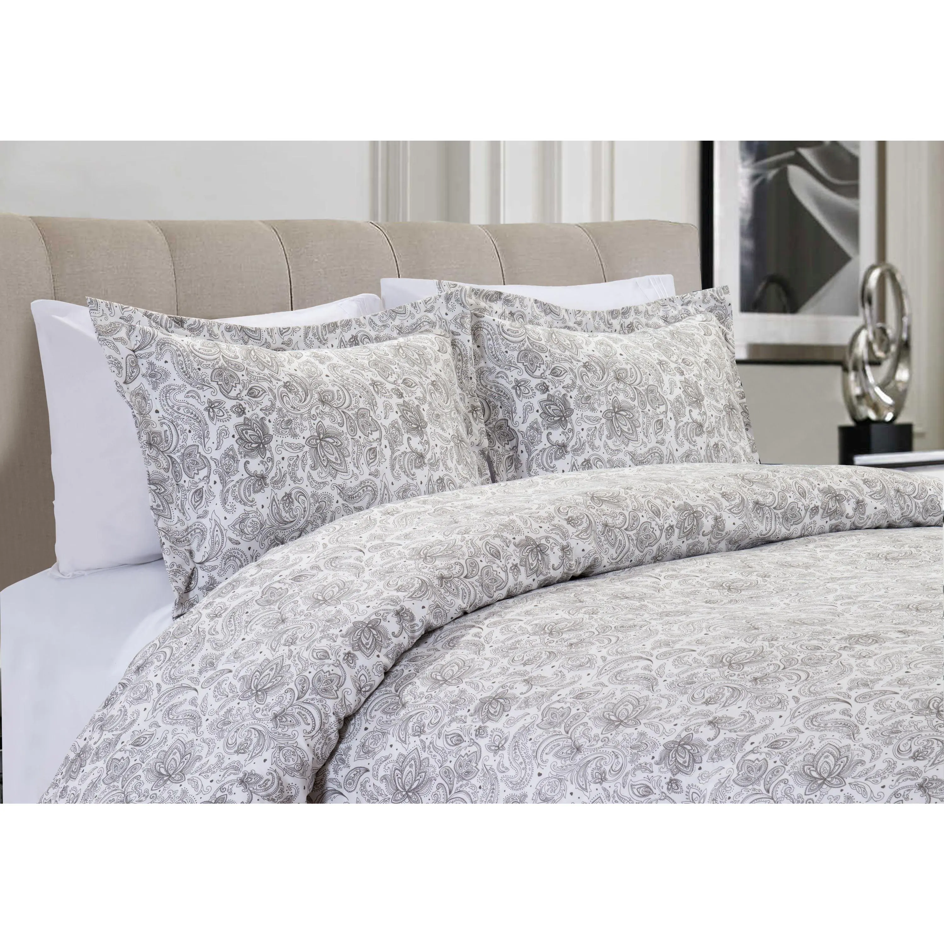 Elegant Comfort 3-Piece Paisley Duvet Cover Set – Secure Button Closure with Corner Ties, Soft Microfiber