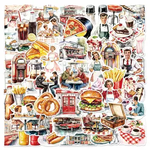 Vintage Restaurant Series Sticker, Retro Restaurant Pattern Decorative Sticker, DIY Decals for Water Bottle, Laptop, Cellphone, Phone Casing, Screen Protector