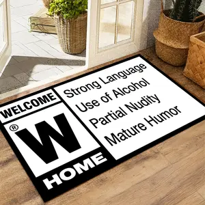 Welcome Home W Mature Content Rating Doormat – Funny Parody Welcome Mat, Perfect for Show Fans & Meme Lovers, Ideal for Entryway, Porch or Man Cave Decor