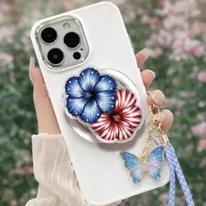 Patriotic Hibiscus MagSafe Grip, Magnetic Phone Stand Holder, 4th July Flower Grip