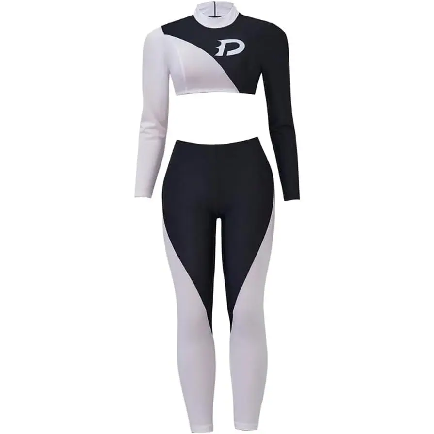 Women's Danny Phantom Cosplay Costume Black and White Long Sleeve Crop Top Pants Female Set Outfit