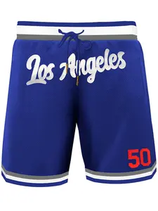 Men's Letter & Number Embroidery Knit Drawstring Waist Shorts, Casual Breathable Quick Drying Sport Shorts, Men's Bottoms for All Seasons