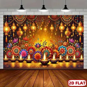 2D flat banner, 1pc, Candles & Floral Design, Perfect for Holiday Celebrations, Yards, Studios & Outdoor Events, Festive Decoration, Diwali Decorations, 2D Flat, Backdrops For Photography, Photography Backdrop, Birthday Banner, Door Banner wjt