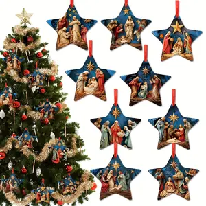 Vintage Christian Nativity Star Ornaments: 18 Pcs Bulk Set for Christmas Tree - Religious Christmas Decorations - Jesus Hanging Decors - Vintage Christian Nativity Accessories for Holiday Xmas Gift Decor
