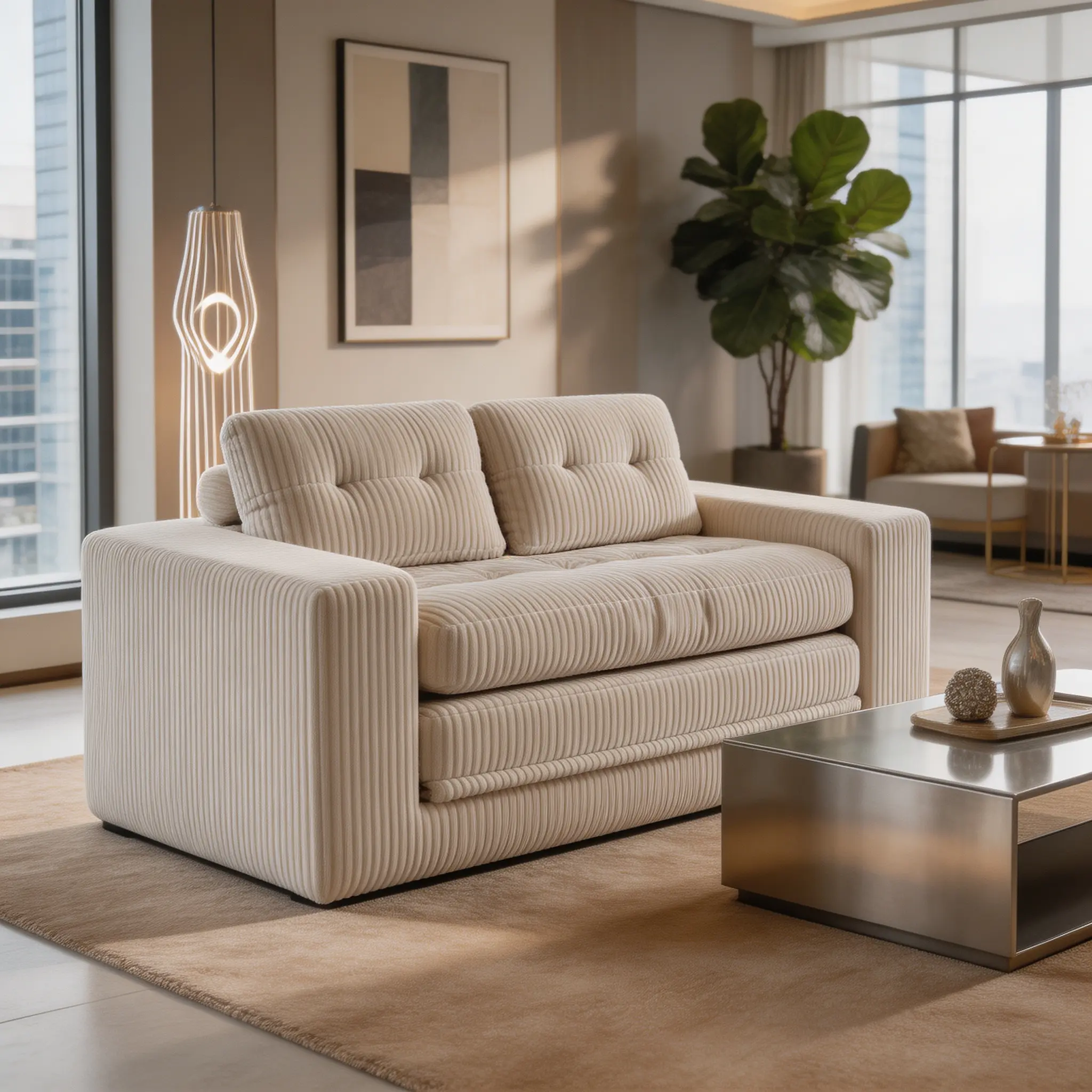 2-Seater Boneless Indoor Loveseat Sofa Bed - Memory Foam, Steel Frame, No-Assembly 2-in-1 Sleeper, Corduroy Compact Couch, Apartment Furniture for Small Spaces