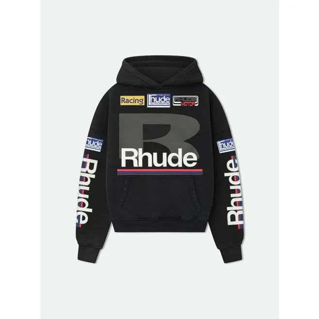 RHUDE Petrol Patch Hoodie VTG Black Mens Apparel