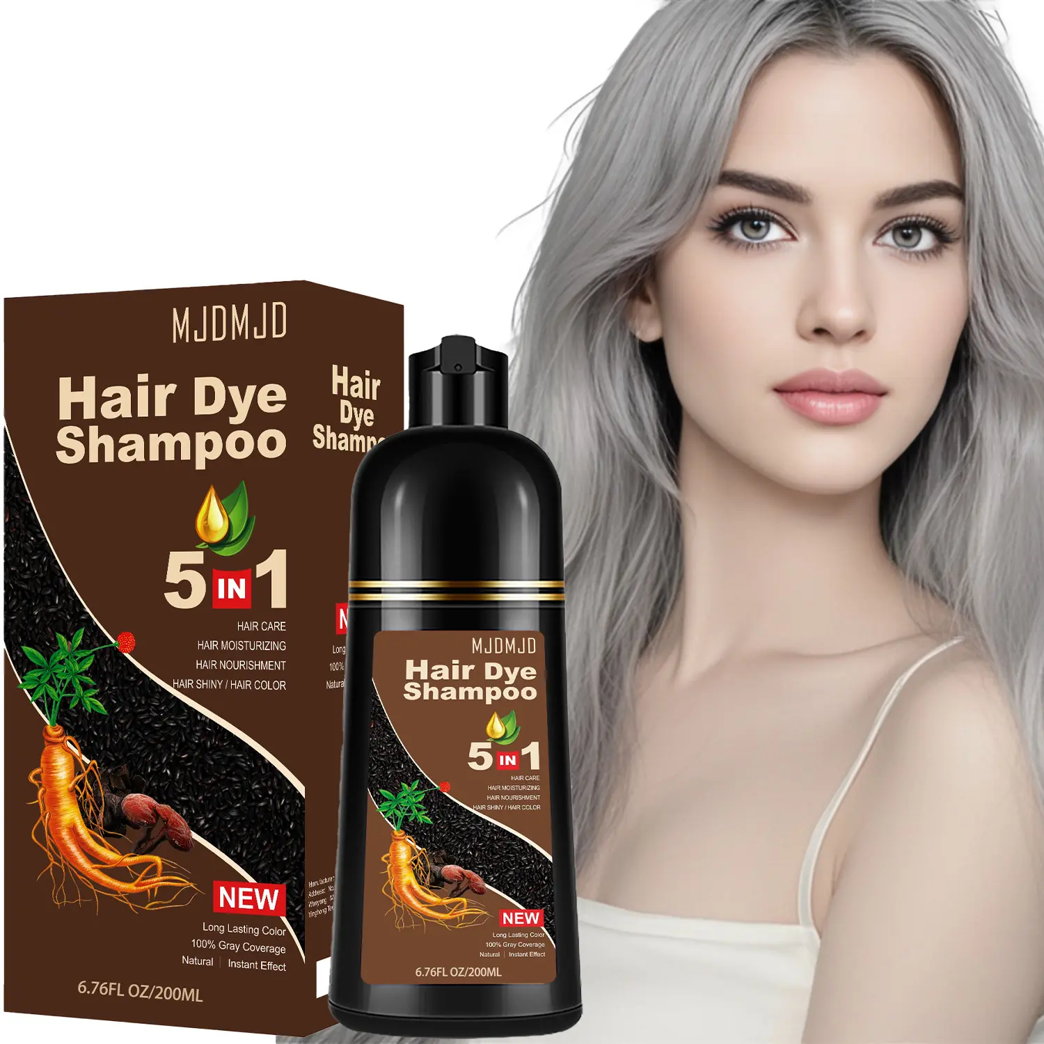 Instant Dark Brown Hair Dye Shampoo – 5-in-1 Natural Hair Coloring