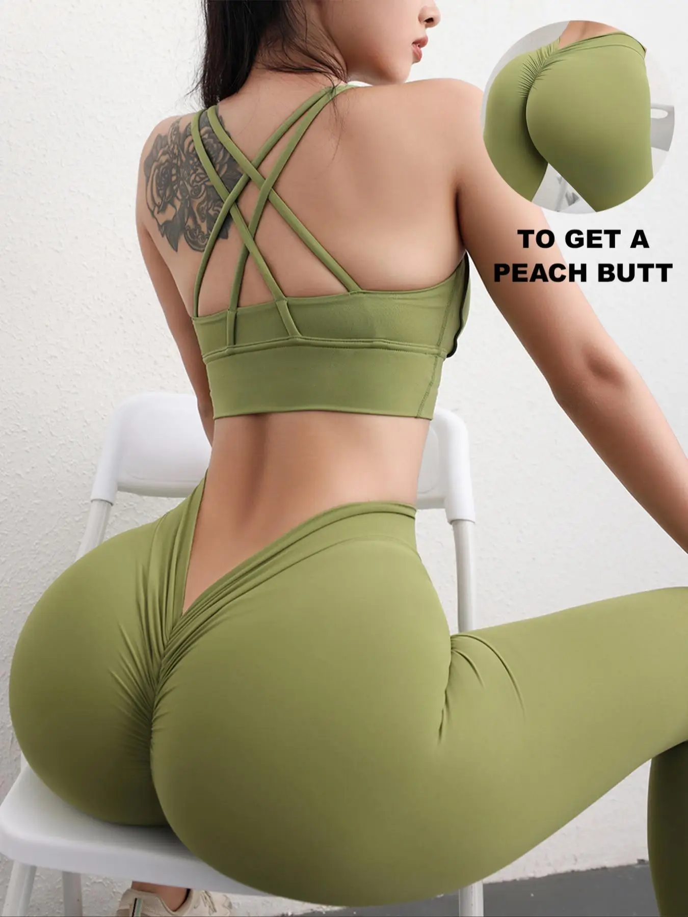 Women's Solid V Back Scrunch Butt High Waist Sports Leggings, Casual Comfy Breathable Ruched Skinny Pants for Yoga Gym Workout, Ladies Sportswear for