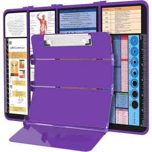 Clipboard Foldable-4 Layers  Nurse Foldable Clipboard   Edition Cheat Sheets, Pocket Size Pen Clip for  Students School and Doctors-Purple