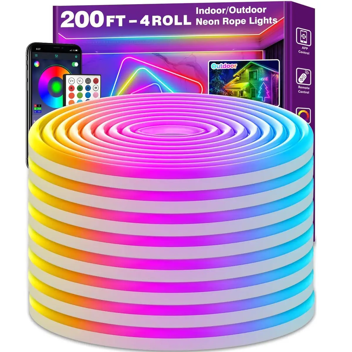 Neon Rope Lights,Flexible Led Rope Lights Control with App/Remote,Multiple Modes Rope Lights,IP65 Outdoor RGB Led Neon Lights Waterproof,Music Sync Ga