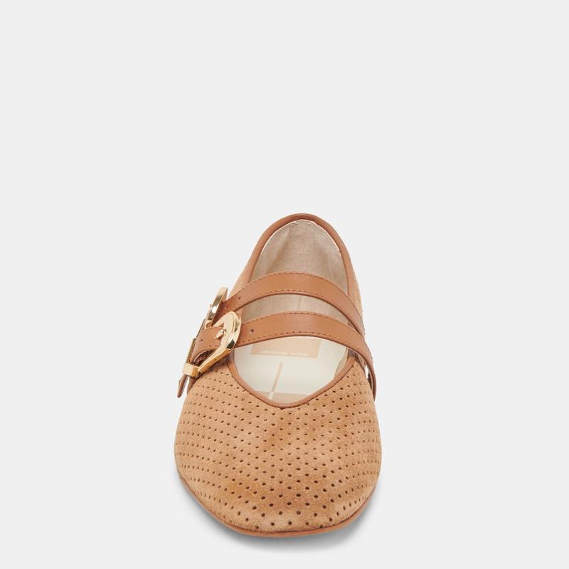 Dolce Vita BAYLEE WIDE BALLETS FLATS PECAN PERFORATED SUEDE