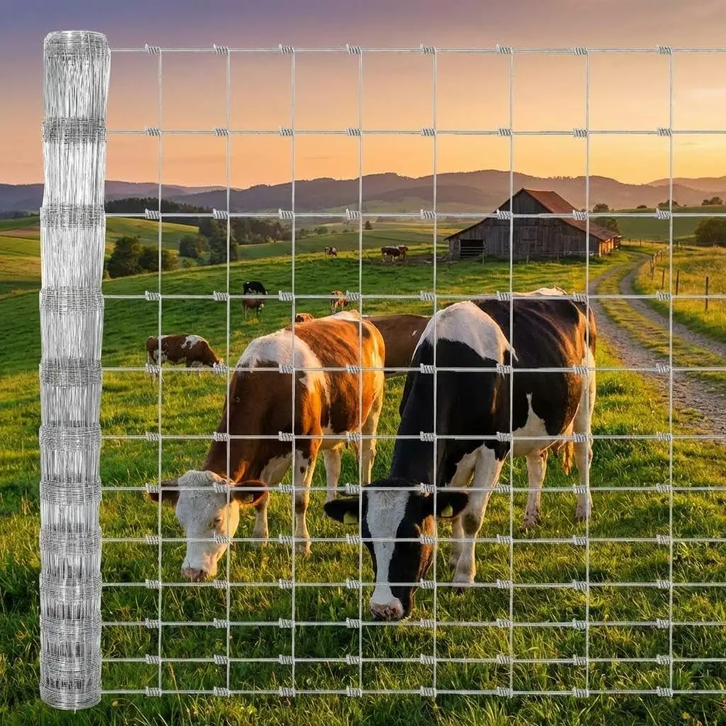 GARVEE Livestock Fence, 4Ft x 328Ft Galvanized Wire Fencing, Cattle Farm Fence, Heavy Zinc Coated Deer Goat Cattle Fence for Farm Yard Livestock Protection