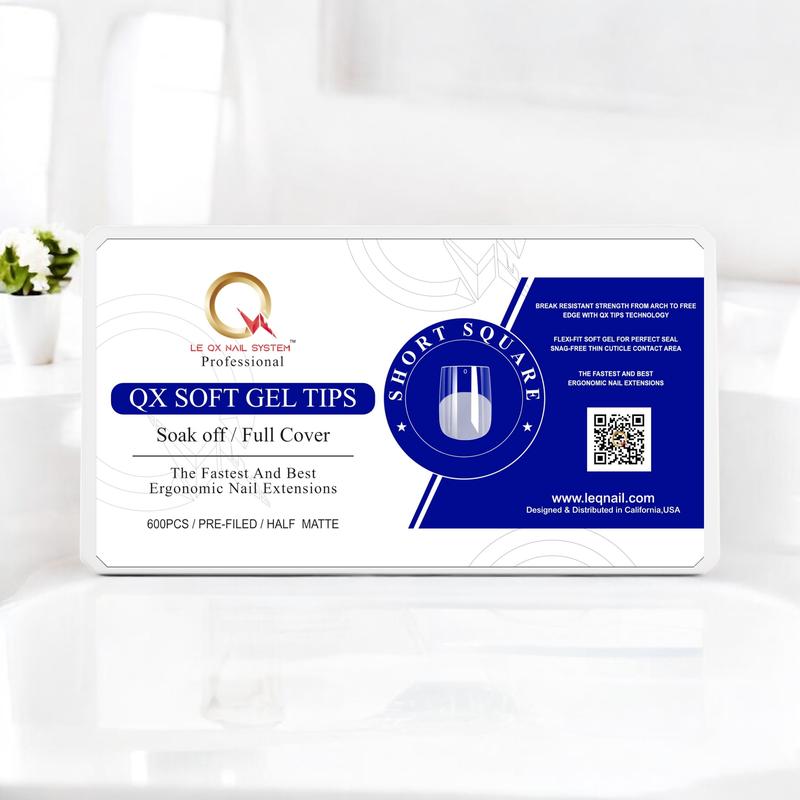 QX SOFT GEL TIPS - SHORT SQUARE - LIGHT PINK Full Coverage/ Prefile . Buy 3 FREE 1