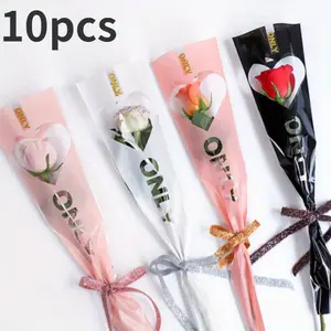 10pcs/set single bag bouquet, flower wrapping paper, lover, packaging materials, single rose opp bag, Christmas, Valentine's Day, Spring Festival