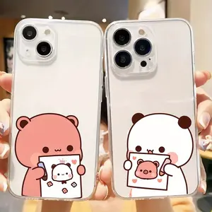Moe white brown bear painter couple phone shell B53 for iPhone 16/15/14/13/12/11/Plus/Pro/Pro Max Series - Shockproof Case, Stylish Design