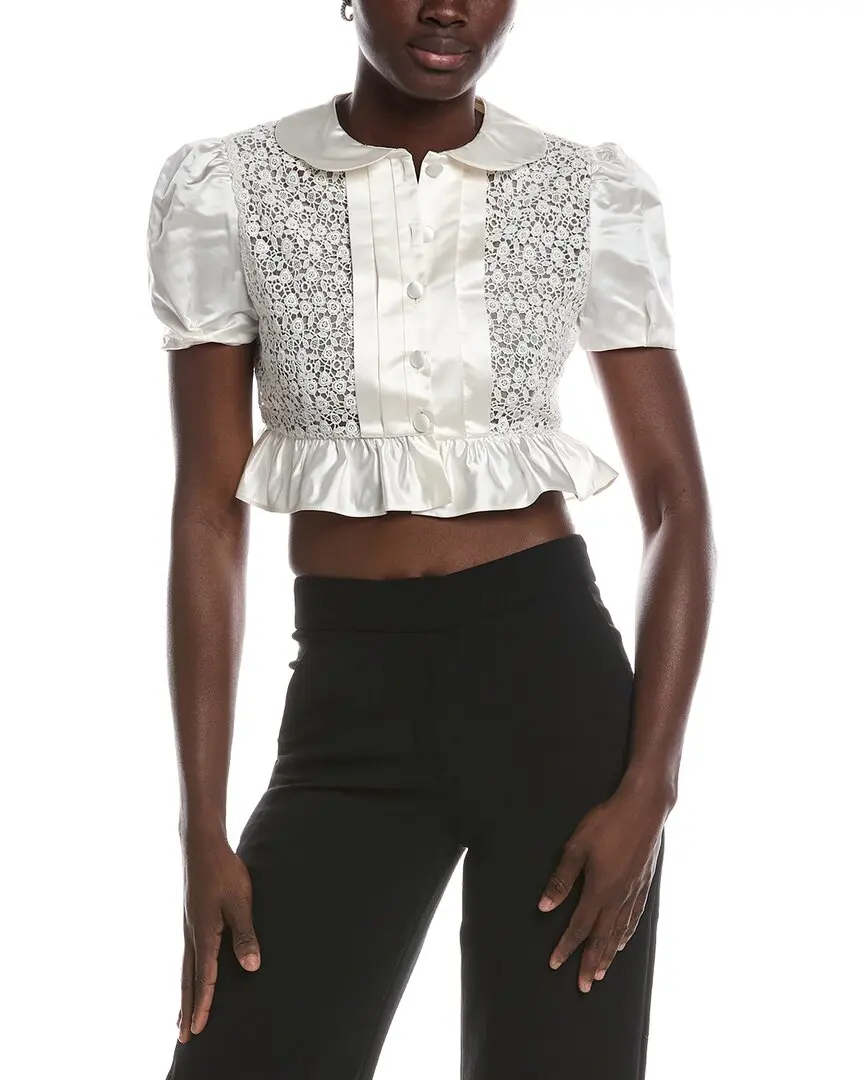 Miu Miu Cropped Ruffled Duchesse Silk Satin & Lace Top