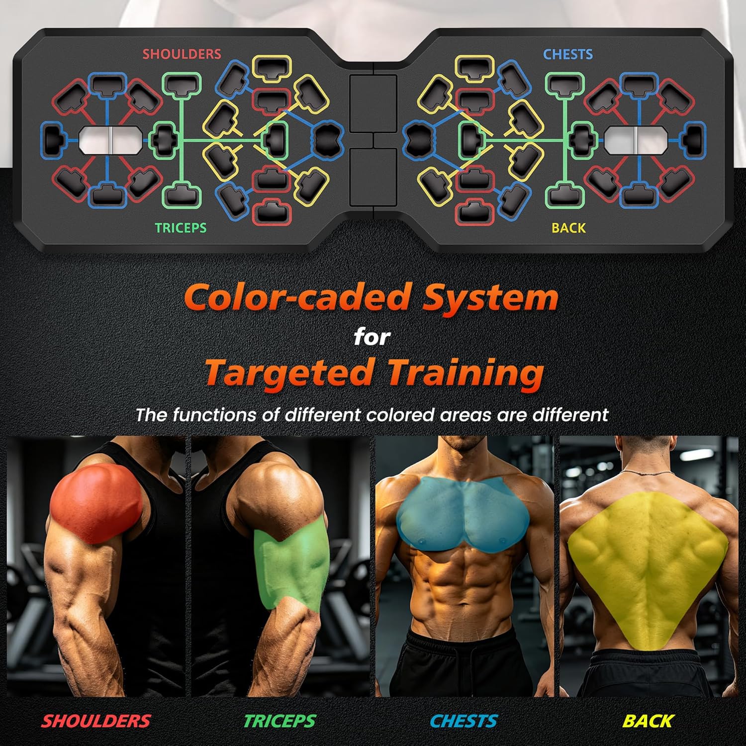Multifunctional Portable Push Up Board Home Gym Equipment - Anti-Slip Bottom, Compact Easy-Storage Set with Resistance Bands for Chest Workout, Efficient Upper Body Core Training, Multifunctional Workout Station
