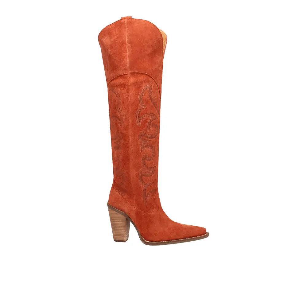 Dingo Womens Primadonna Embroidered Snip Toe Zippered Casual Boots Over the Knee High Heel 3" & Up - Orange Dingo Womens Primadonna Embroidered Snip Toe Zippered Casual Boots Over the Knee High Heel 3" & Up - Orange