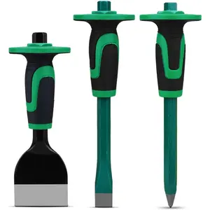 3PCS Masonry Chisel Set,12 Inch Point Chisel and Flat Chisel,9 Inch Brick Chisel,Tile Chisel Concrete Chisel with Hand Guard,for Concrete Stone Brick Rock Breaking Demolishing Mason Tools