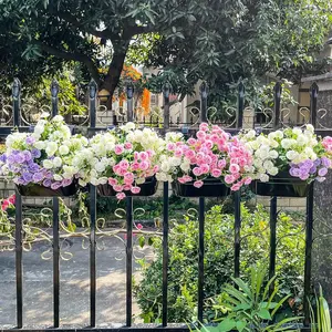 Outdoor Metal Balcony Hanging Planters, 2-Piece Set with Detachable Hooks and Drain Holes, Oval Window Box Pots, Garden Decor