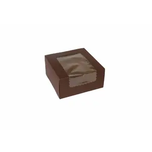 8" x 8" x 4" Chocolate Jumbo Window Cupcake Boxes - Holds 4 - 100 Per Pack
