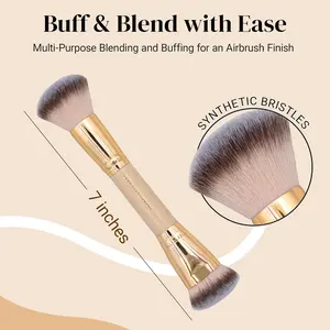 Keshima Dual-Ended Blush, Bronzer & Contour Makeup Brush - Dense Liquid End & Fluffy Powder End, Multi-Purpose Blending and Buffing for an Airbrush Finish, Works with Liquid, Cream & Powder, Gold
