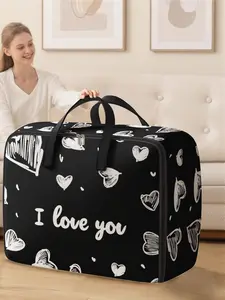 Heart Pattern Storage Box, Large Space-Saving Organizer with Handle, Ideal for Moving, Travel, Camping, Dormitory, Bedroom