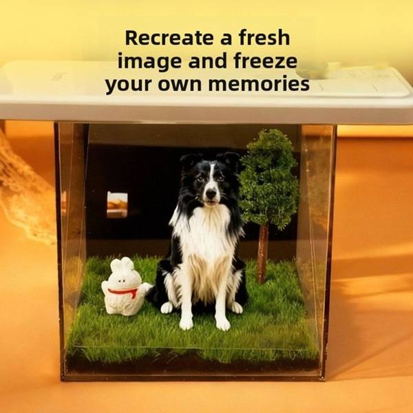 Pet Holographic Projection Digital House Acrylic Memorial Box for Cat & Dog 3D Projector Eternal Display Case with Green Grass and Tree