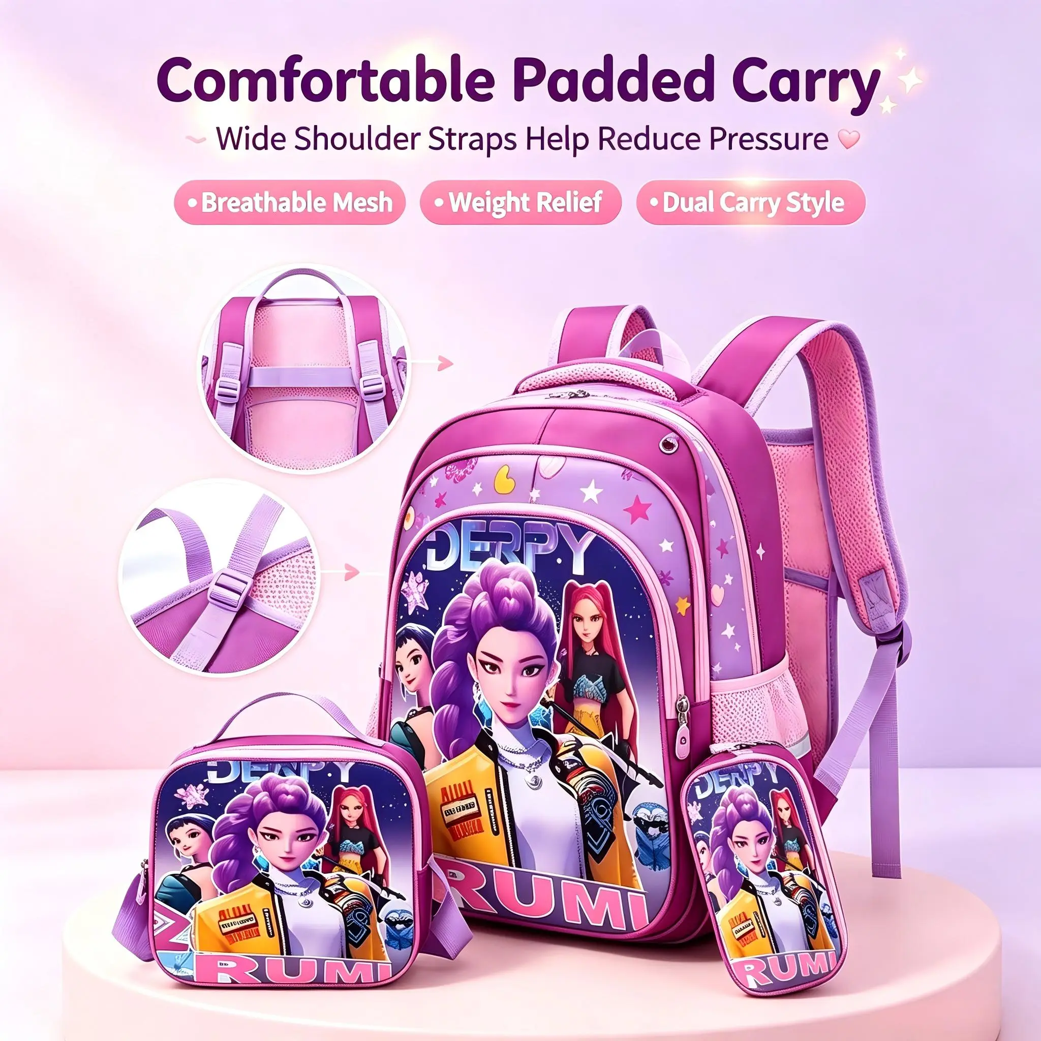 3Pcs K-Pop Witch Hunter Backpack 3PCSSetl 16 Inch Kids School Backpack for Girls,Lunch Bag & Pencil Case, 2026 Must HaveBack to School Gift for Teens