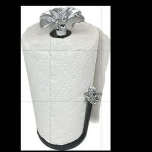 Paper Towel Holder with Elegant Silver Flower Design for Kitchen Organization