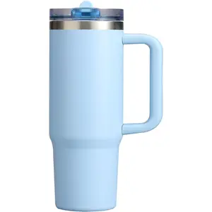 30 oz Tumbler with Handle | Flip Straw Lid | Leakproof Design | Stainless Steel Insulated Cup | Double-Wall Vacuum Insulation for Hot & Cold (Glacier)