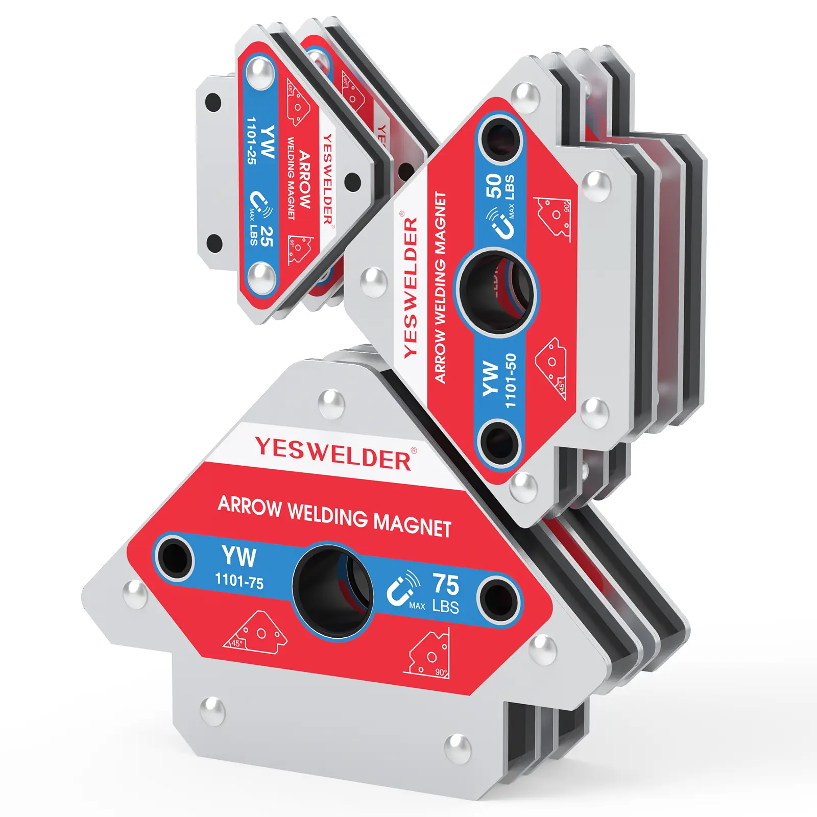 YESWELDER 25LB & 50LB & 75LB Arrow Welding Magnet Set, Multi-Angle Magnetic Welding Holder, 25LBs/50LBs/75LBs Holding Power Welding Positioner
