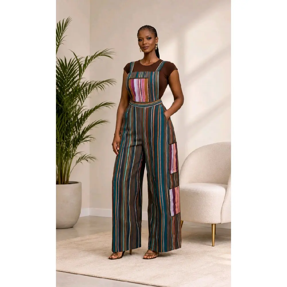 Aso-Oke Patch Overall Dungaree Style with Striped Design and Colorful Patches