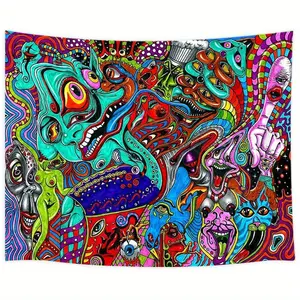 Monster psychedelic oversized wall hanging, mental hallucination fabric room decoration, Tapestry Wall Mural, Wall Tapestries