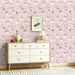 Seamless Peel and Stick Wallpaper, Cute Ghost and Bow Design, Removable, Waterproof, High-Quality, Ideal for Home and Shop Decor