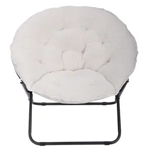 Round Moon Chair for Kids & Teens, Ultra Soft Faux Fur Accent Chair, Comfortable Folding Floor Seating, White