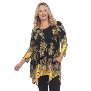 White Mark Women's Plus Size Pleated Tunic Top Casual Womenswear