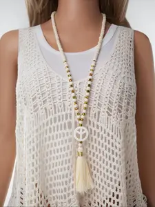 Boho Style Tassel & Beaded Decor Pendant Necklace, Vintage Long Dainty Boho Necklace for Women, Fashion Jewelry for Party, Daily Decor, Daily Wear Necklace, Trendy All-match & Exquisite Jewelry for Gift