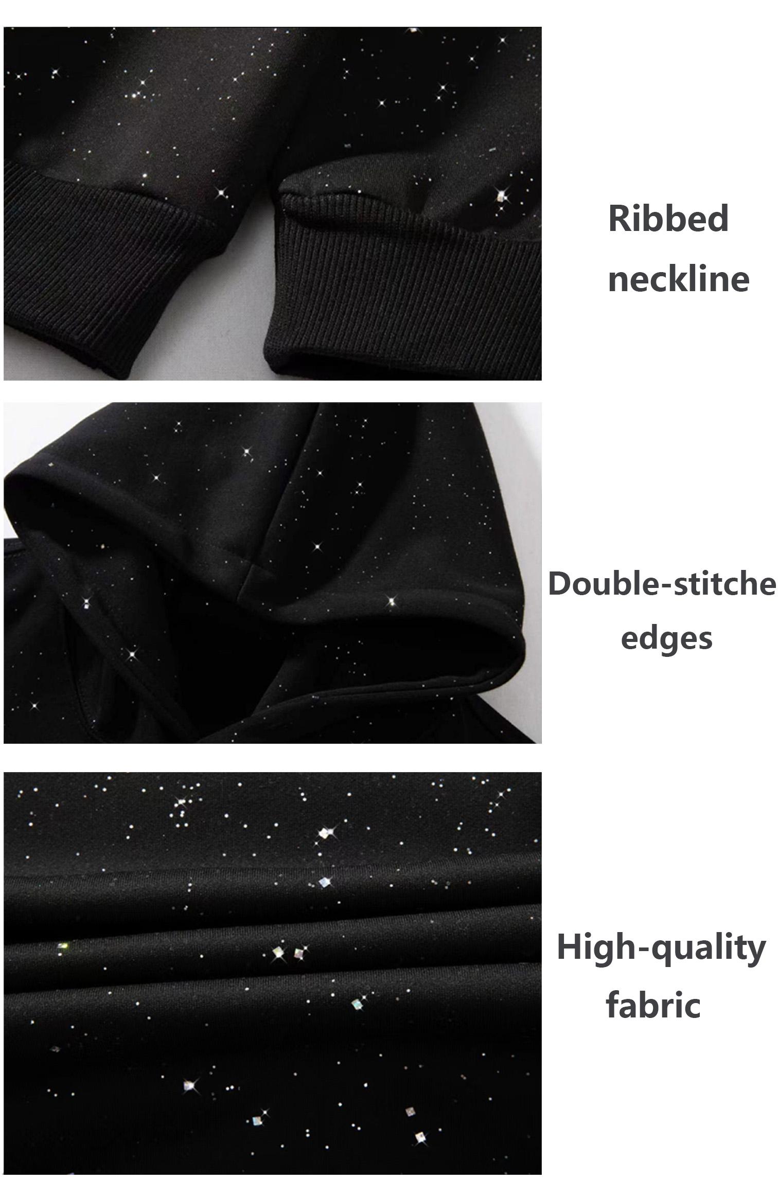 TELLFUN--Sequined Pullover Hoodie - Fashionable Casual Long-Sleeved Menswear Top with Pockets, Loose-Fitting Y2K Galaxy Sweatshirt for Autumn & Winter