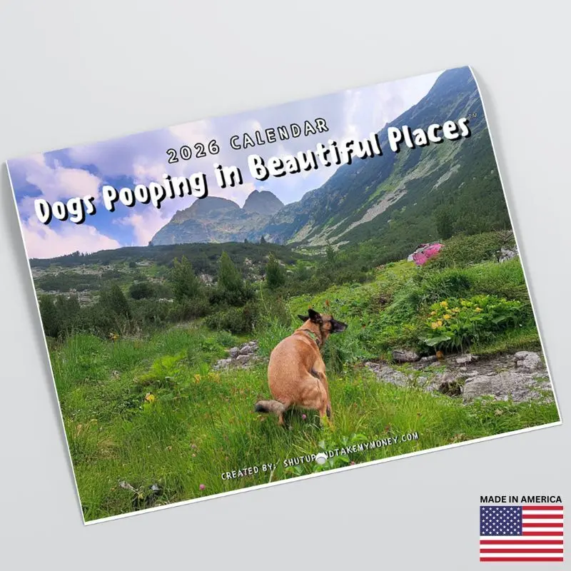 ShutUpAndTakeMyMoney 2026 Wall Calendar Dogs Pooping in Beautiful Places - Hilarious & Unique Holiday Gag Gift Made in America Original Shocking Imagery