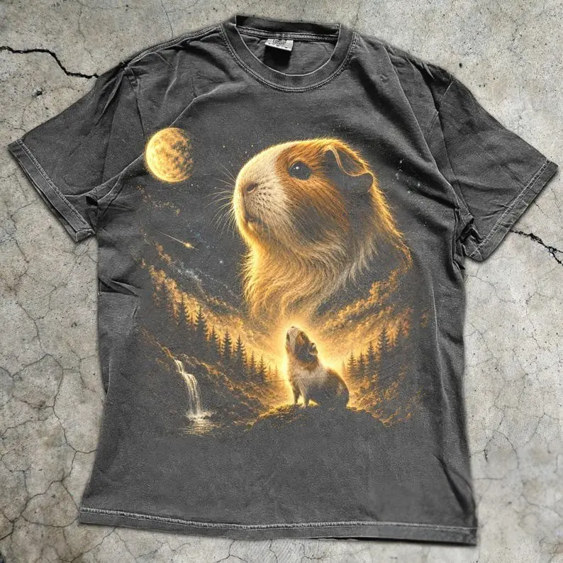 Comfort Colors Guinea Pig Howling Moon Shirt, Funny Animal Graphic Tee, Retro 90s Pet Lover T-Shirt, Cute Guinea Pig Gift Apparel