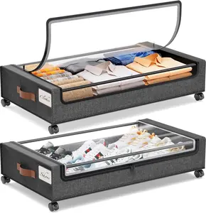 Yecaye under Bed Storage with Wheels, 2Pack under Bed Storage Containers, Underbed Shoe Storage Organizer, Rolling under Bed Metal Drawers for Clothes, Blankets(30.71 X 16.93 X 6.69 In)